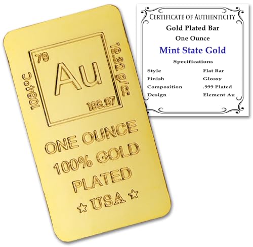 1 oz Gold Plated Bar (Flat Style) 18K Paperweight - Element Design with Certificate of Authenticity