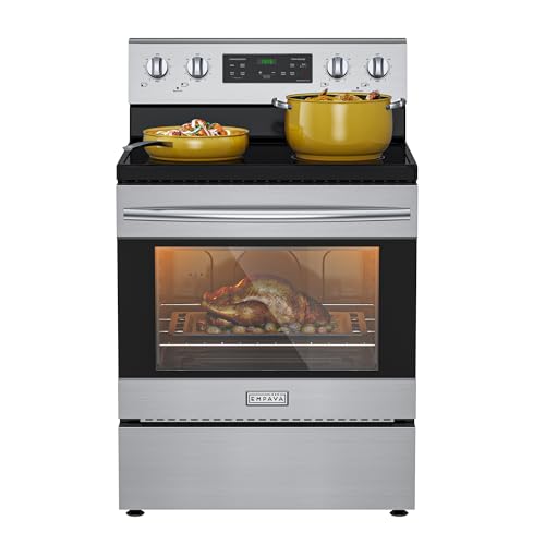 Empava 30" Electric Range,4.8 Cu.Ft Oven, Radiant Ceramic Cooktop, 4 Elements, Steam Clean, Freestanding & Slide-in Stove,Stainless Steel, 240V (Power Cord Not Included)