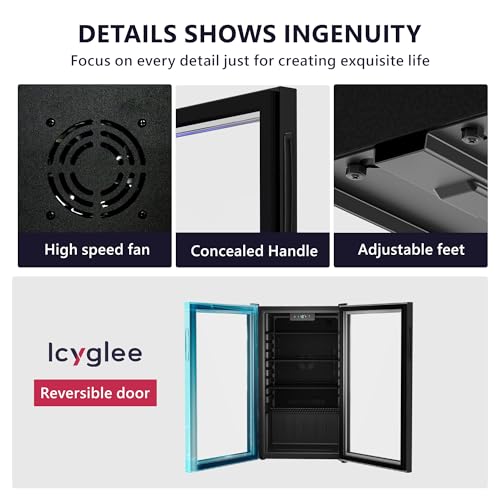 Icyglee Beverage Refrigerator Cooler, 126 Can Mini Fridge with Glass Door for Wine, Soda Beer, Beverage Cooler for Home, Bar, Office with Adjustable Removable Shelves, Black
