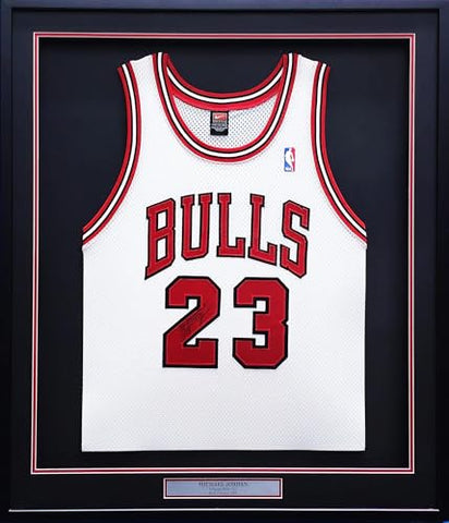 Michael Jordan Autographed Framed Nike Jersey Chicago Bulls "Best Wishes" JSA #YY39497 - Autographed NBA Jerseys