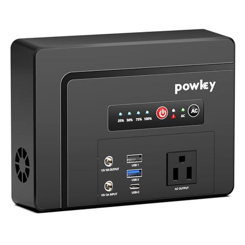 powkey Portable Power Station 100W Rated, 97Wh Small Portable Generator with AC Outlet 110V/PD 65W USB C Fast Charging, 26400mAh Laptop Charger Power Bank for Outdoor Camping Home Battery Backup