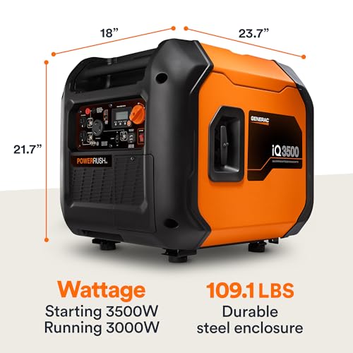 Generac 3,500-Watt Gas Powered Portable Inverter Generator - Electric Start - Lightweight Enclosure - Ultra-Quiet Operation - Produces Clean, Stable Power - Great for Home Backup, Camping, and RV Use