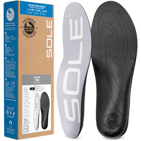 Sole Active Thin Shoe Insoles – Orthotic Arch Support Inserts for Plantar Fasciitis Relief - Mens Size 9/Womens Size 11, 1 Pair