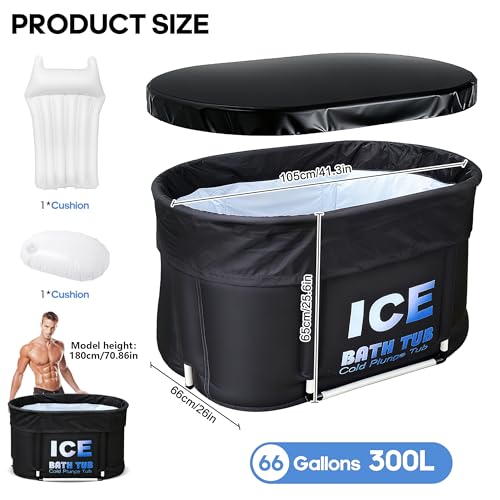 Oval Ice Bath Tub for Athletes with Cover, 130 Gal Capacity Portable Cold Plunge Tub for Recovery and Cold Water Therapy, Ice Baths for Home, Gym, Indoor, Outdoor Use