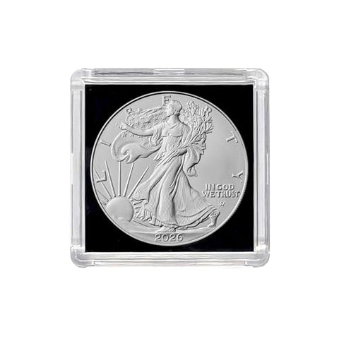 2026 U.S. Silver Eagle .999 Fine Silver with Black Background Snap Tight Square Holder Dollar Uncirculated US Mint