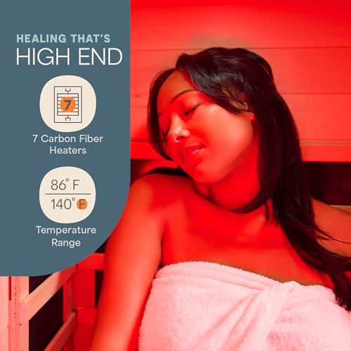 LifePro Rejuvacure Cozy Far Infrared Sauna with Red Light Therapy – 1 Person Home Sauna, 7 Carbon Fiber Heaters, Canadian Hemlock, Bluetooth & Chromotherapy – Indoor Relaxation & Wellness