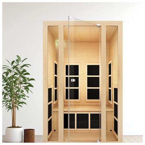 JNH Lifestyles Joyous 2-Person Low EMF FAR Infrared Sauna with Color Light Therapy for Home Indoor Spa Use - 7 Carbon Fiber Heaters, Canadian Hemlock Wood