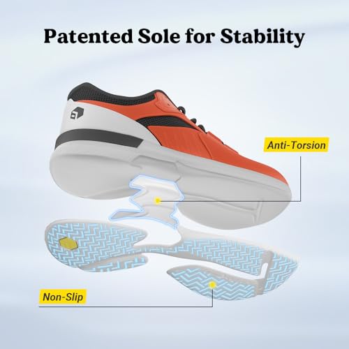 FitVille Men‘s Wide Pickleball Shoes All Court Tennis Shoes with Arch Support for Plantar Fasciitis (Orange, 9 Wide)