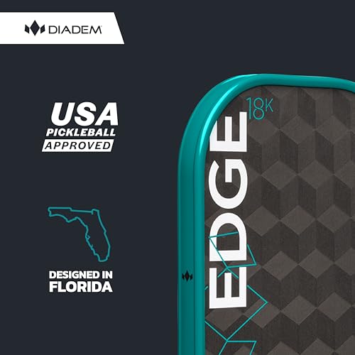 Diadem Edge 18K Power Pro Pickleball Paddle USAPA Approved | 18K Carbon Fiber Face for Spin & Control | 16mm Control Paddle, Teal