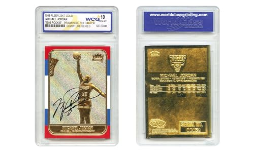 1998 Michael Jordan Fleer '86 Rookie Overstamp Signature Series 23KT Gold Card Prism Holo Refractor - Graded Gem-Mint 10