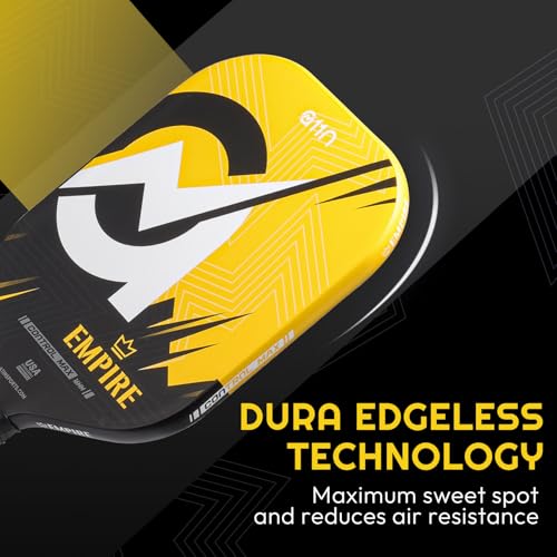 A11N Empire Edgeless Pickleball Paddle – Carbon Fiber Paddle with Longer Handle Design for Double-Handed Backhand & SuperGrit Surface Texture Technology, ControlMax - Wide Body Shape, Yellow