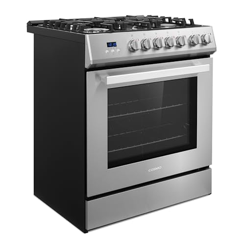 COSMO COS-305AGC 30 in. 5.0 cu. ft. Freestanding Single Oven Gas Range with 5 Burner Cooktop and Heavy Duty Cast Iron Grates in Stainless Steel