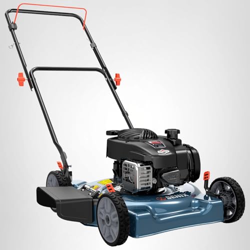 SENIX 20-Inch Gas Lawn Mower with 125 cc 4-Cycle Briggs & Stratton Engine, Side Discharge, 5-Position Single Wheel Height Adjustment (LSPG-L3)