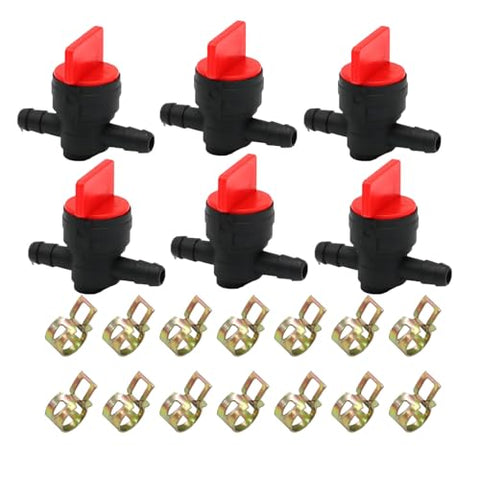 6Pcs 1/4" Inline Fuel Cut Off Valve 180°Gas Valve Fuel Shut off Valve with Clamps Compatible with Briggs Stratton Gas Fuel shutoff valves Lawn Tractors 494768 698183 (180°Fuel Shut Off Valve)