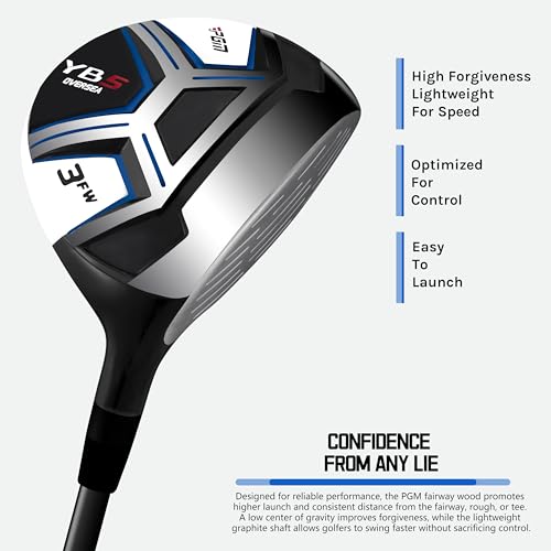 PGM 14 Pieces Men's Complete Golf Club Set - Full Set with 460cc Driver, Fairway, Hybrid, Irons, Putter & Headcovers - Right Handed - Ideal for Beginners - Graphite(Without Golf Bag)