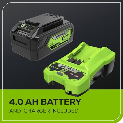 Greenworks 24V 13“ Brushless Cordless Lawn Mower with 4.0Ah Battery & Charger,Maintenance-Free Push Mower with 2-in-1 Mulch/Bag,