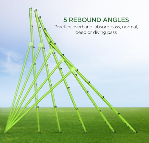 Volleyball Rebounder Net Lacrosse Rebounder Bounce Back Equipment with 5 Adjustable Rebound Angles Ground Stakes Neon Strap for Lacrosse Training and Volley Ball Practice 7x4 ft Color Green