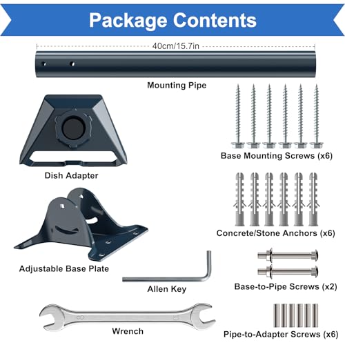 Starlink Gen 3 Mount Adapter Aluminum Alloy, 15.7" Heavy Duty Steel Pivot Pole Pipe with Adjustable Base Mount Kit Compatible with Starlink V3 Standard Dish for Roof