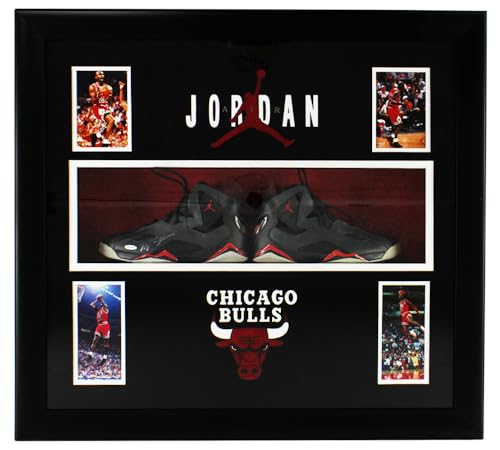 Michael Jordan Autographed/Signed Chicago Shadowbox Framed Black Jordan Shoes - Upper Deck Authenticated