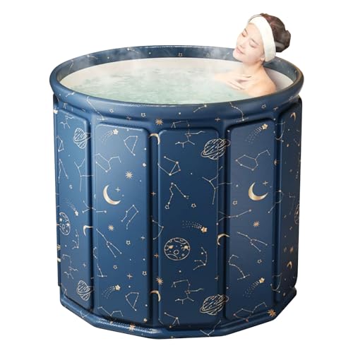 GENDLTHIJ Portable Foldable Hot Cold Bath Tub, Large Portable Hot Cold Bath Tub for Home Outdoors Gyms, Collapsible Soaking Bath Tub for Shower (77Gal) (Blue Planet Insulation Set)