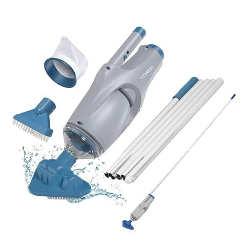 KOKIDO Rechargeable Handheld Hot Tub Spa Pool Vacuum, IPX8, Aluminum Pole and 2 Brush Heads, Cordless, Ideal for Light-Duty Spot Cleaning Spas and Small Pools up to 20ft, 60-min, Sand and Debris XV110