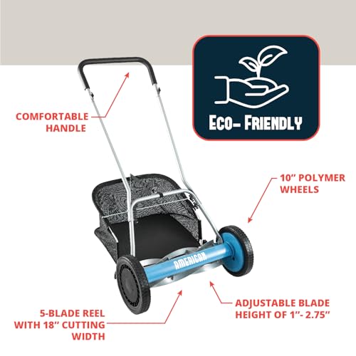American Lawn Mower Company 1804-18 18-Inch 5-Blade Walk Behind Reel Lawn Mower with Grass Catcher