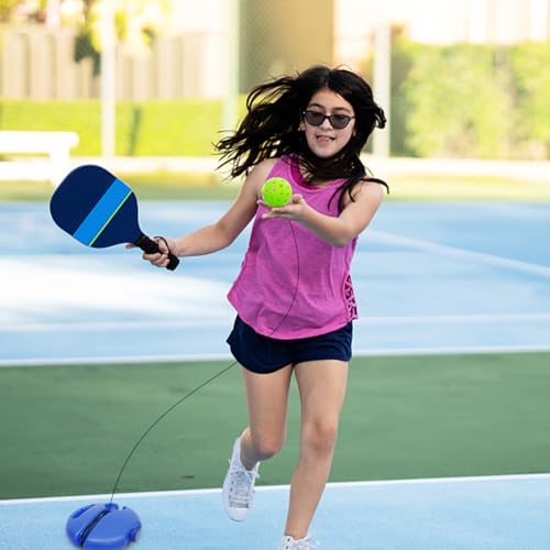 Trasylph Tennis Trainer Rebound Ball with 3 Green Pickleballs, Portable Tennis Self Training Tool, Suitable for Beginners to Seasoned Players, Blue, 20 x 20 x 4 cm (7.87 x 7.87 x 1.57 inches), 1 Count