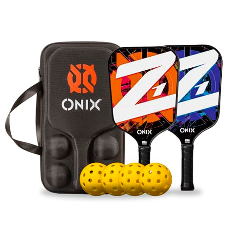 Onix Pickleball Z1 Starter Kit Includes Two Z1 Paddles, Four Fuse Pickleballs in Easy to Carry Case