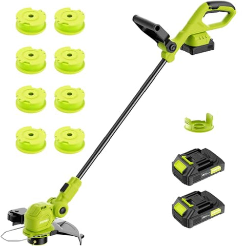 JAGROM 12-inch 20V Cordless String Trimmer with Charger, 2 X 2.0Ah Battery Powered with Auto Line Feed, Lawn Edger with 8 Pcs Grass Cutter Spool Line and 2 Spool Cap