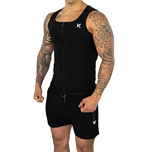 Kewlioo Men's Premium Zip Sauna Tank Top - Heat Trapping Sauna Shirt for Men, Compression Sweat Vest Sauna Suit for Gym, Workouts, Exercise, Fitness (Black, L/XL)