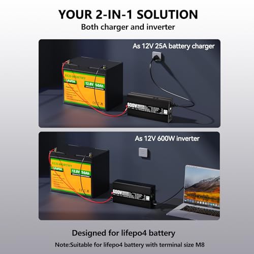 ECO-WORTHY 200 Watt 12V Complete Solar Panel Starter Kit for RV Off Grid with Battery and Inverter: 200W Solar Panels+30A Charge Controller+50Ah Lithium Battery+600W Solar Power Inverter