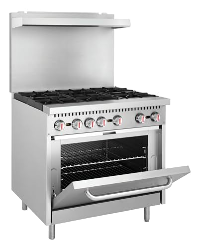 Kratos 36" Commercial Gas Range & Oven, 6 Burners and Full Size Oven, Natural Gas, 210,000 BTU Output, Freestanding Range for Restaurants (29Y-044-NAT)