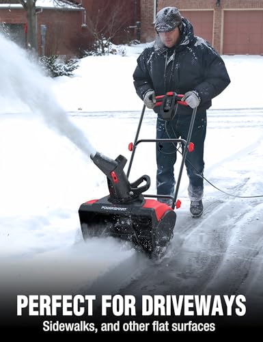 PowerSmart 18-Inch Corded Electric Snow Blower, 15 Amp Motor, 30 ft Throwing Distance Plows 800lbs/min, Adjustable Chute (DB7517)