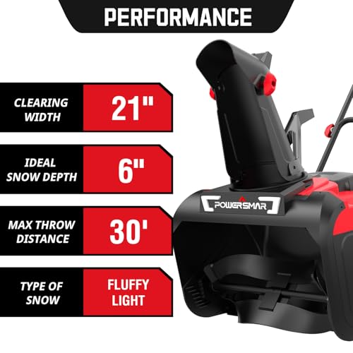 PowerSmart Electric Snow Blower, 21-Inch Corded Snow Thrower, 15-Amp, with LED Light for Yard Driveway Deck