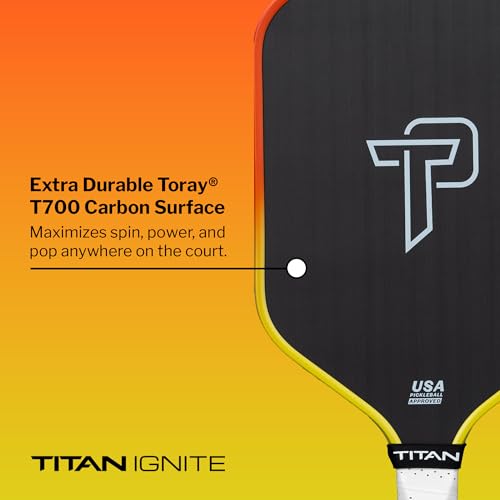 Titan Pickleball Paddles - Ignite 16mm Carbon Fiber Pickleball Paddle with 8mm PP Honeycomb Core, T700 Core Pickleball Paddle, Beginner-Friendly, Standard or Elongated Options (Sunset Elongated)