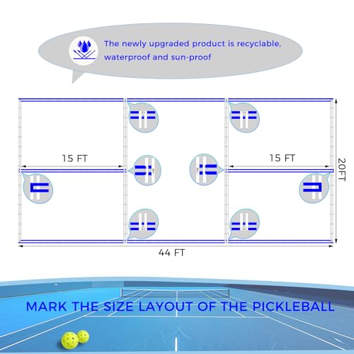 Reusable Pickleball Court Marking Kit, 44x20 Feet Durable Plastic Full-Court Pickleball Court Stencil Kit for Concrete, Instead of Paperboard, Easy Layout with All Accessories Included