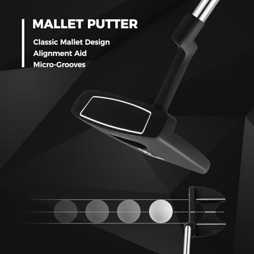 ULTIMATE Men's Golf Club Set, Complete Golf Club Package Set w/ #1 Driver,#3 Fairway Wood w/Headcover,#4 Hybrid,#6/#7/#8/#9 Irons, Pitching Wedge, Putter (Dark w/Bag)