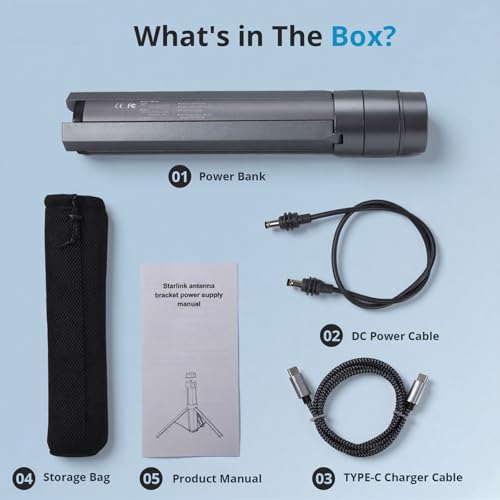 Starlink Mini Battery Pack– 166Wh/45,000mAh Power Bank Up to 6-Hour Runtime, All-in-One Battery & Tripod Stand, Stable Output for Outdoor Camping & Remote Work, IP67 Waterproof