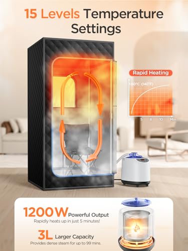 pikulLA Sauna Box, Portable Sauna for Home, Personal Portable Steam Sauna Tent with 1200W 3L Steamer Heater, 15 Levels, Remote Control, Foldable Chair, Cozy Big Size 36 * 36 * 71 inches
