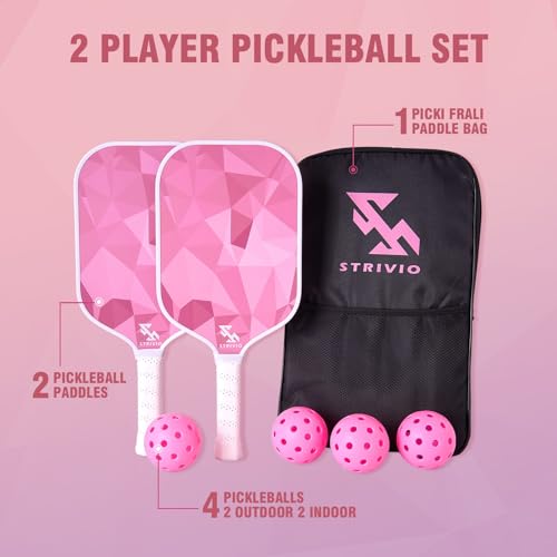 Strivio Pickleball Paddles Set of 2, Light Weight T700 Carbon Graphite Pickleball Paddles with 4 Balls and 1 Table Tennis Bag for Beginners & Pros