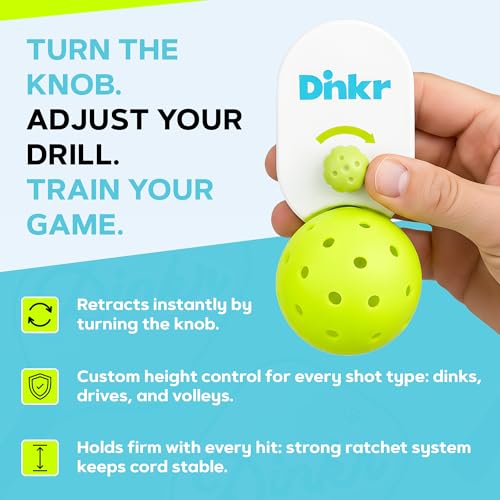 Dink’r Pickleball Training Device 2.0 – Solo Trainer for Home Practice | 10-Foot Auto-Lock Cord, Quick-Switch Ball System, Dual Mounting Plates | Fun Gift for Pickleball Players & Families