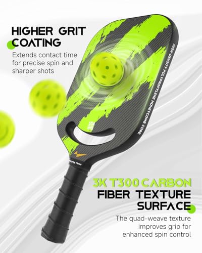 Warping Point Ascent Pickleball Paddles | Carbon Fiber Pickleball Racket with Aero Throat | Textured Grit Surface | 16mm Hexa Polymer Core | USAPA Approved | Designed for Control & Spin | Green