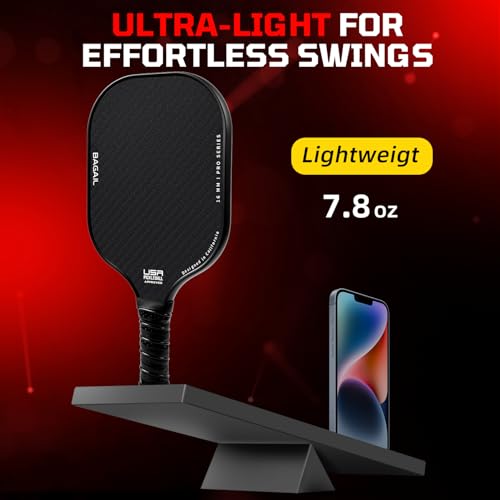 BAGAIL Pickleball Paddles, USAPA Approved Fiberglass Surface Pickleball Set, Lightweight Pickle Ball Rackets with 4 Balls, 1 Bag, Designed in California for Traction and Stability - 4 Pack, Black