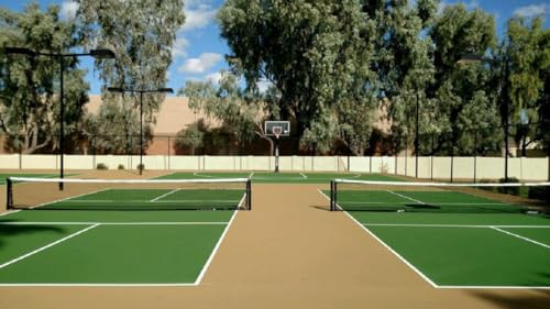 Do It Tennis Pickleball Court Build Package w Court Preparation Materials, Pickleball Court Equipment (Green Posts) & Blue Inbound + Sand Dune Outbound Paint