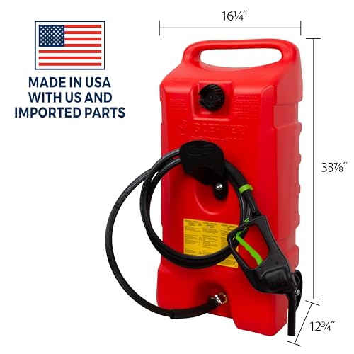 Scepter Duramax Flo ’N Go 14 Gallon Gas Caddy, 53 Liter Portable Fuel Tank and Fuel Transfer Pump with 10-Foot Hose for Lawn Mower, Farm, Marine, Commercial, and Home Use, Red