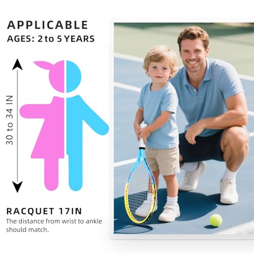 vgainwells 17"-23" Kids Tennis Racket for Aged 2-9, Lightweight and Durable,Including 1 Replacement Grip Tapes and 1 Toddler Tennis Racket（Yellow+Blue）