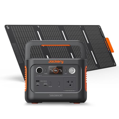 Jackery Solar Generator 240 v2 and 40W Mini Solar Panel, 256Wh LiFePO4 Battery, 300W AC & 100W USB-C Output, Ultra Fast Solar Charging for Outdoors, Camping, Travel & Emergencies (Renewed)