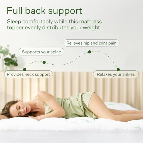Ultra Soft Queen RV Size Mattress Topper - Viscose Made from Bamboo Pillow Top Mattress Pad for Back Pain Relief - Naturally Cooling for Hot Sleepers, Green