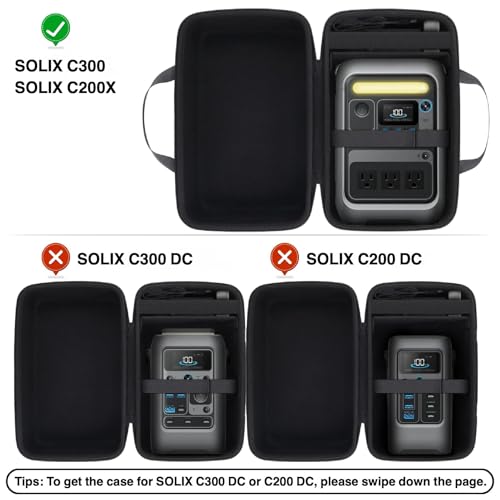 co2CREA Hard Travel Case Compatible with Anker SOLIX C300 / C200X Portable Power Station, Outdoor 288Wh LiFePO4 Battery 300W Solar Generator