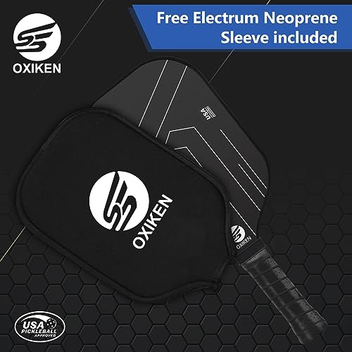 OXIKEN 16mm Pickleball Paddles, 2025 USAPA Approved, Frosted Carbon Fiber Surface (CFS), Polypropylene Lightweight Honeycomb Core with Cover Case Black, Ideal for Intermediate and Professional Players